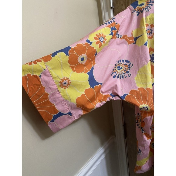 Zara Tunic Pink Top Womens Oversized Flower Multicolor Floral Kimono Sz XS NWOT - Picture 10 of 12